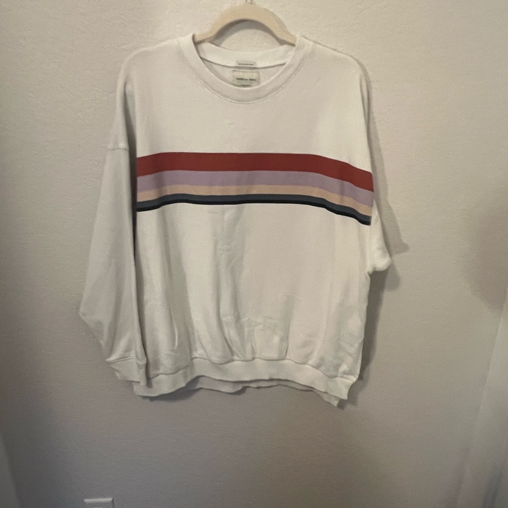White Sweatshirt with Striped Design